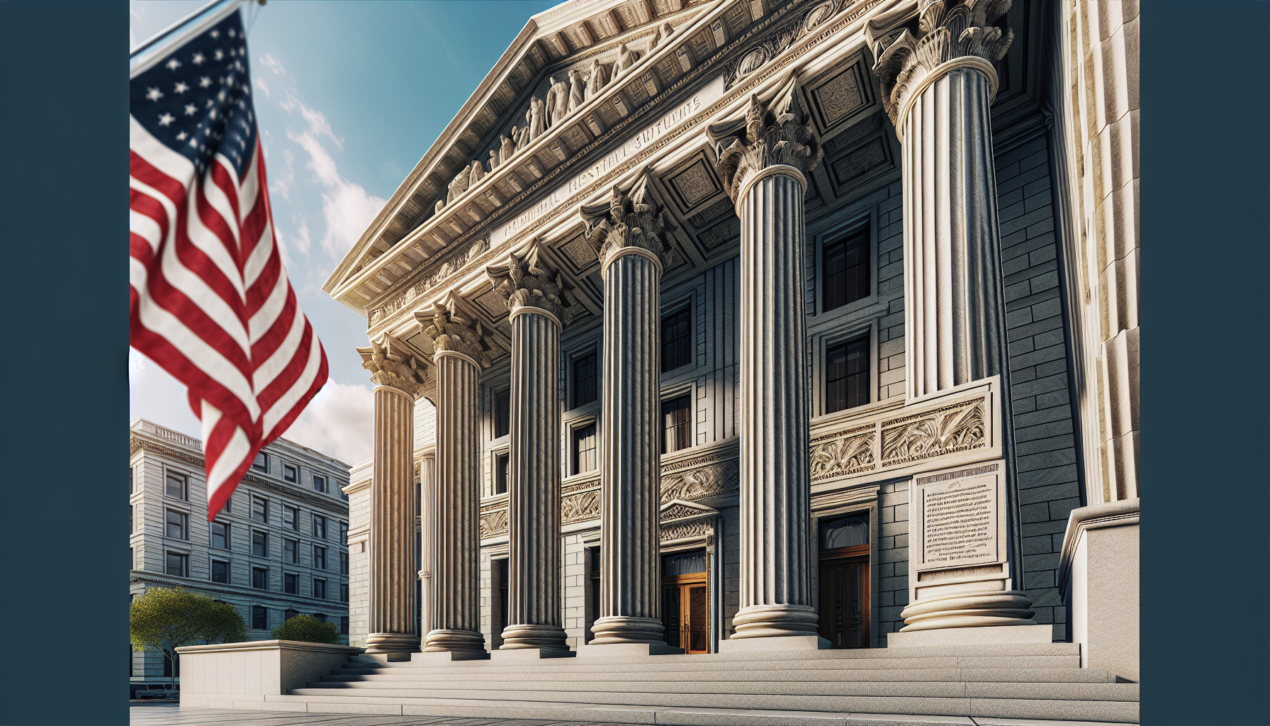 Federal courthouse with stone columns and American flag, related to bail bond legal case